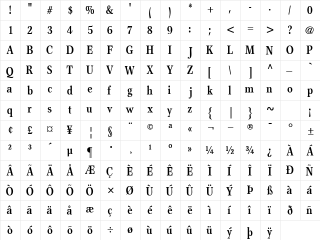 AxiomaticCondSSK Bold  glyph index