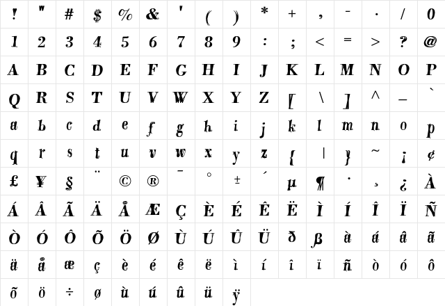 DoubleDutch Smooth  glyph index