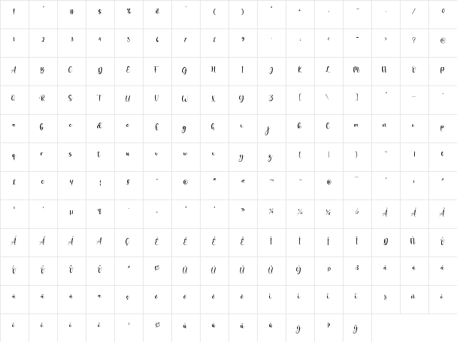 Varenthin Regular  glyph index