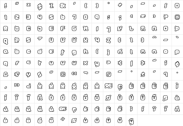 DorisOrange Regular  glyph index