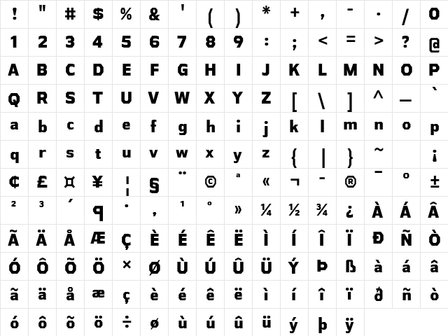 Athabasca ExtraBold  glyph index