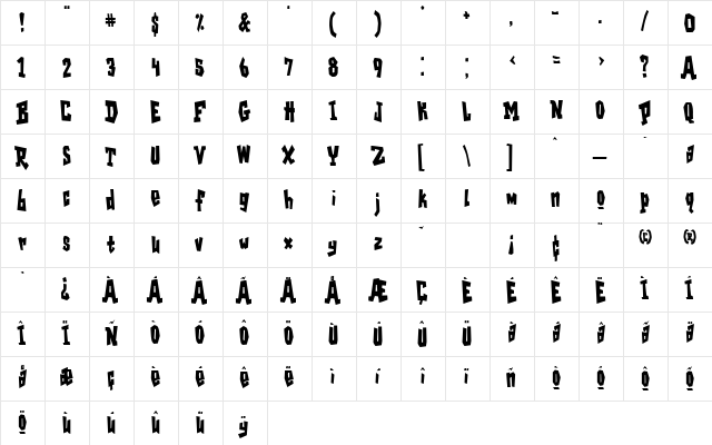 GarageShockCondensed Heavy  glyph index