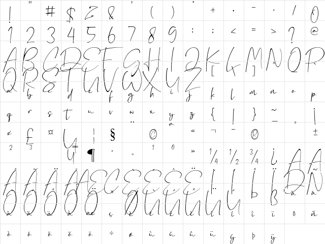 Casilla Regular  glyph index