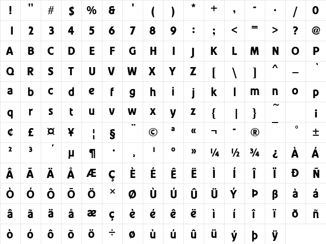 URWColetteD Regular  glyph index