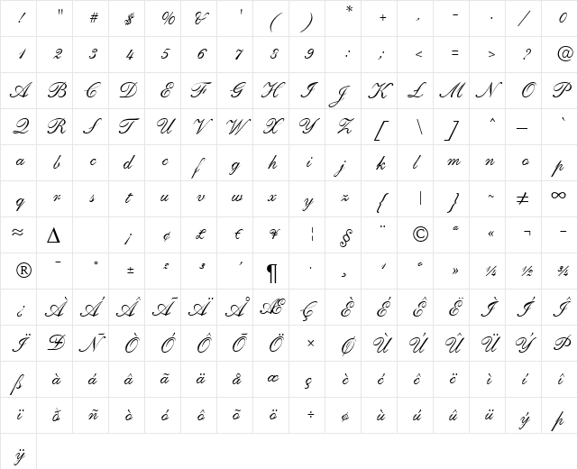 Script-S721-One Regular  glyph index