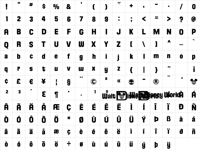 Florida Project Phase One Regular  glyph index