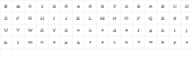 BoldDrink Regular  glyph index