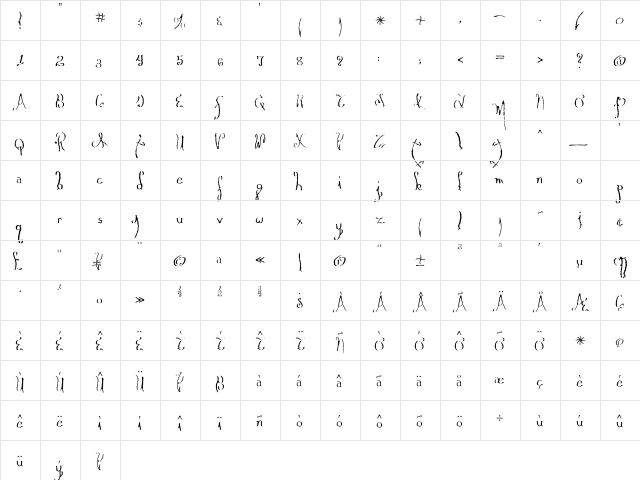 Myrain Regular  glyph index