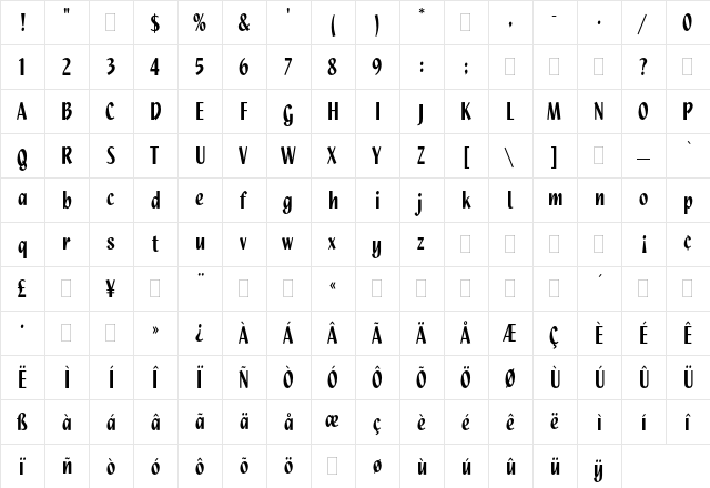 Quixley Plain  glyph index