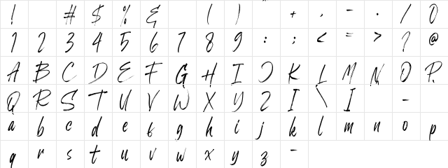 Billbest Demo Regular  glyph index