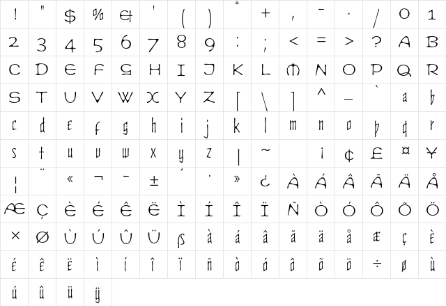 Cult Std Regular  glyph index