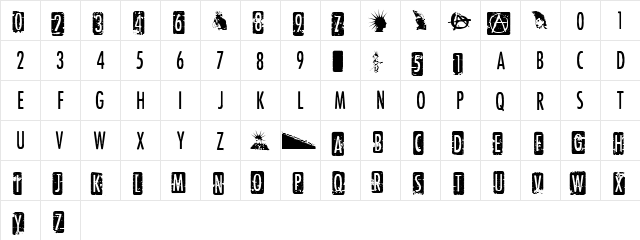 PunkRockShow Regular  glyph index
