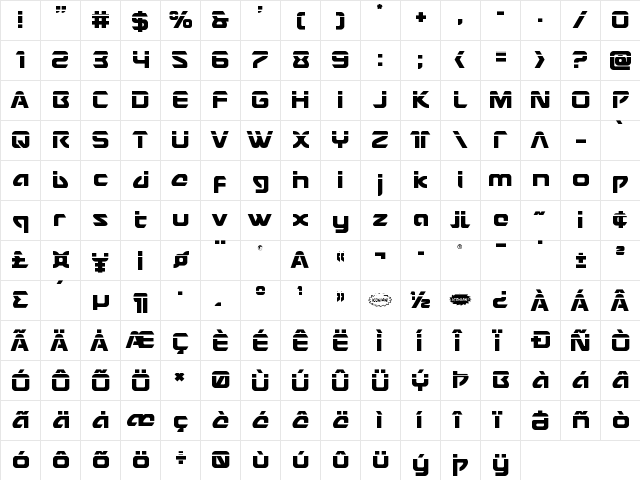 USAngel Laser Regular  glyph index