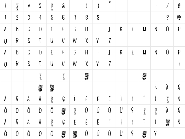 The Minima Regular  glyph index