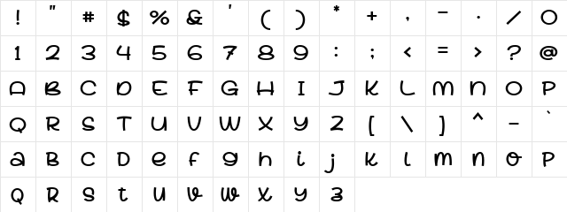 Lovely Creamy Regular  glyph index