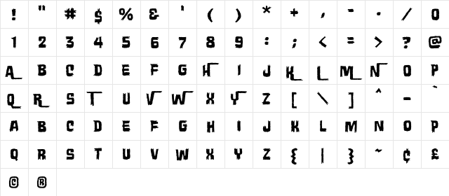 Wretched Remains BB Regular  glyph index