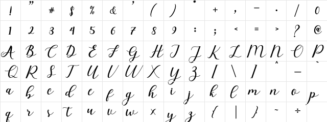 Elizabeth Script Regular  glyph index