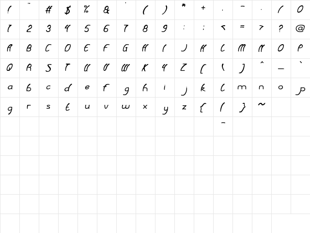 Baby Cuttie Regular  glyph index