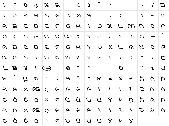 Zeta Sentry Bold Leftalic Bold  glyph index