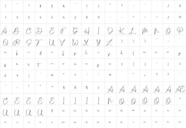 Balmond Regular  glyph index