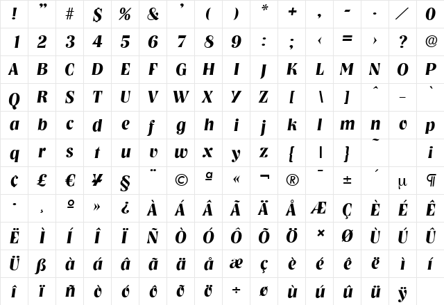 NashvilleSerial BoldItalic  glyph index