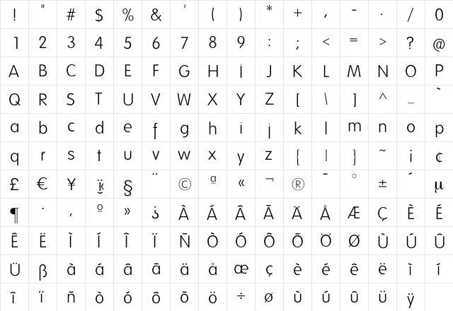 Folks-Light Regular  glyph index