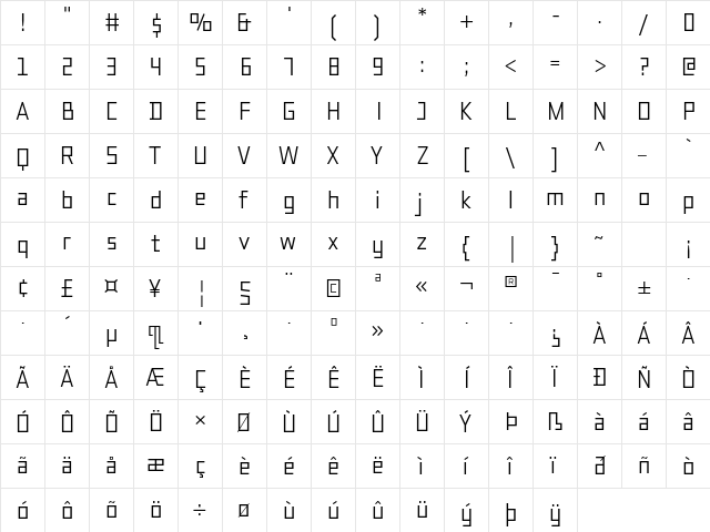 Entovo Regular  glyph index