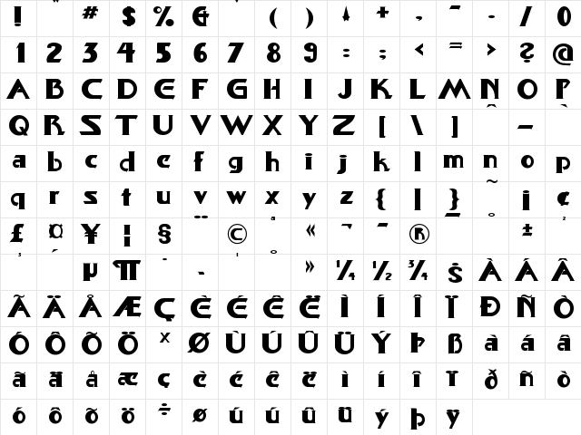 Star Cinema Bold  glyph index