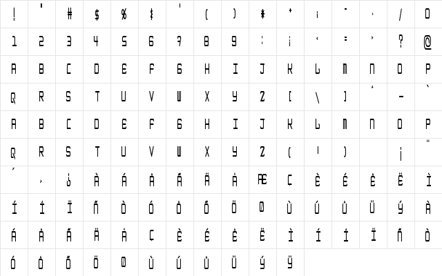 EpicenterBoldThin Regular  glyph index