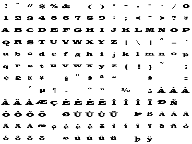 Genie 7 Regular  glyph index