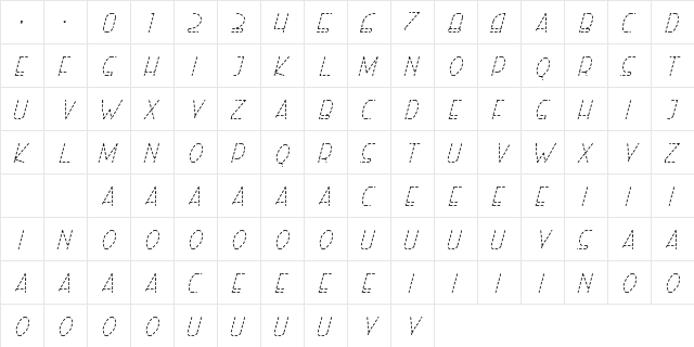 Right Hand Light Italic Dash Regular  glyph index