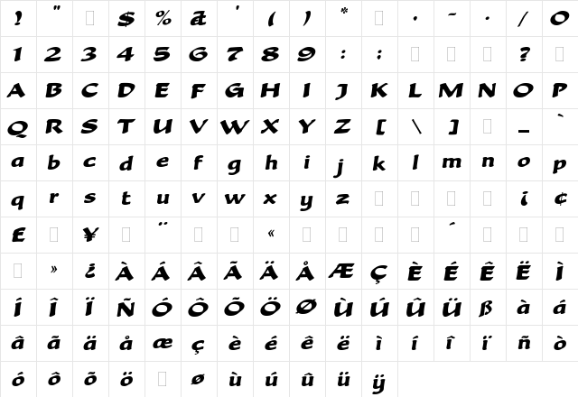 BeckaScriptPlain Regular  glyph index