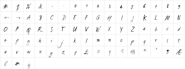 LucasHandFeetLight Regular  glyph index