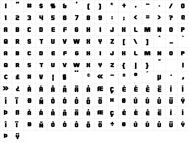 Hauser Bold  glyph index