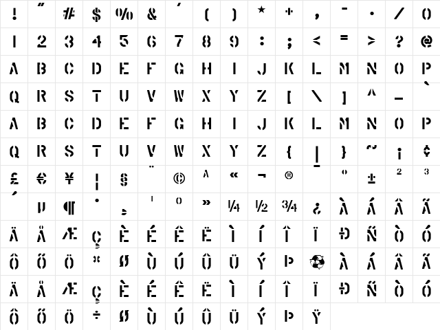 Loading Dock NF Regular  glyph index