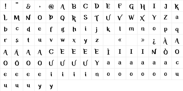 Bregedelpersonaluse Regular  glyph index