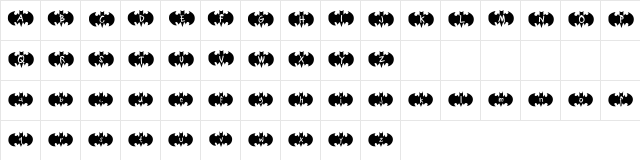 Alpha Bats Regular  glyph index