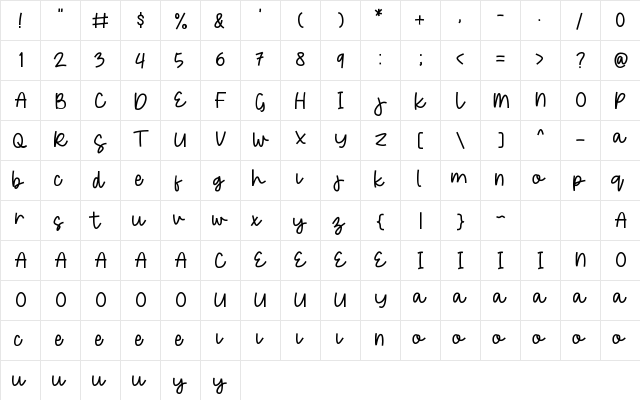 Fresh Lemonade Regular  glyph index