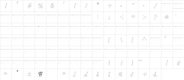 DN Manuscript Start Dot Rule Regular  glyph index