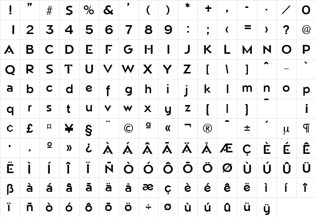 Napoli-Serial DB Bold  glyph index