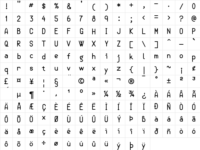 Semi-Casual Regular  glyph index