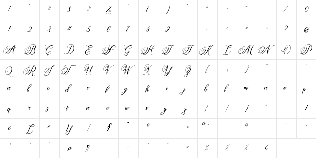Amertha Regular  glyph index