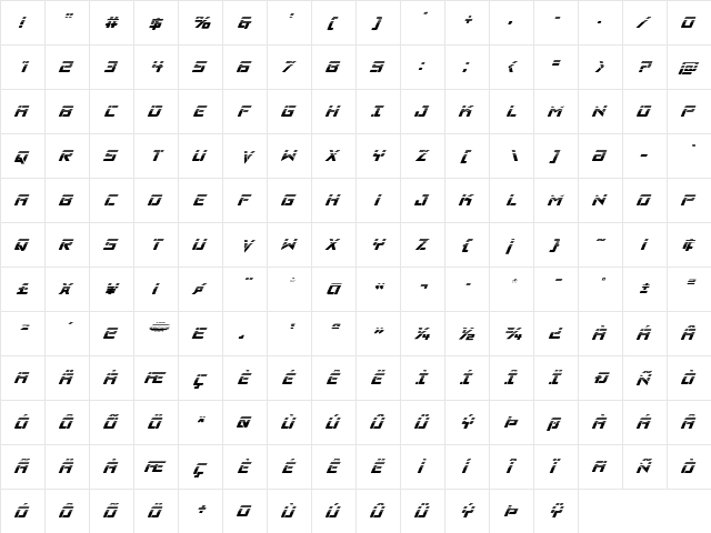 Viking Squad Halftone Italic Italic  glyph index