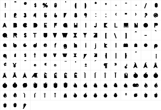 MACIZA Bold  glyph index