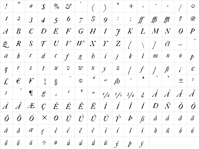 FCaslon 42 ITC Italic  glyph index