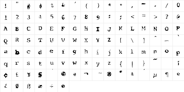 Font Pirate Regular  glyph index