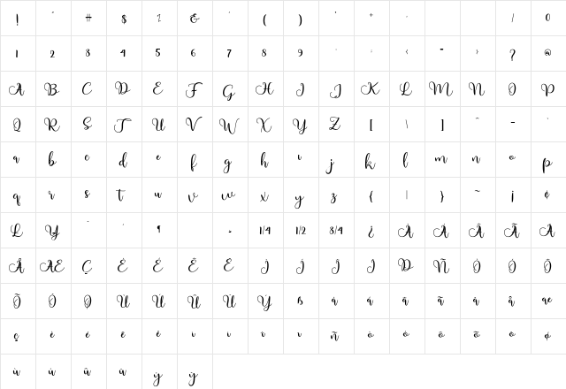 Adinda Regular  glyph index