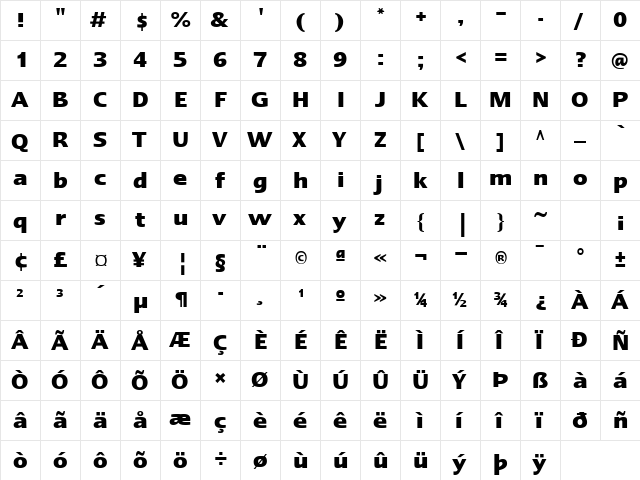 LTErgo Medium Bold  glyph index