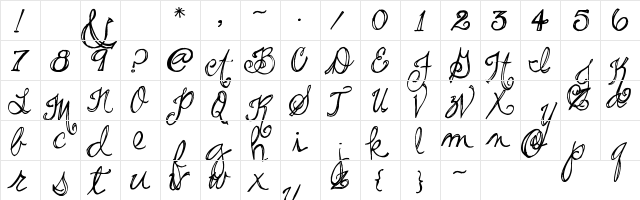 Pea Stacy's Doodle Script Regular  glyph index