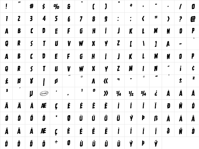 Ghoulish Intent Shift Rotalic Italic  glyph index